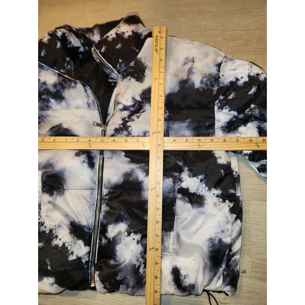 Ashley By 26 International Womens Tie Dye Puffer Jacket Black White Cloud Size M